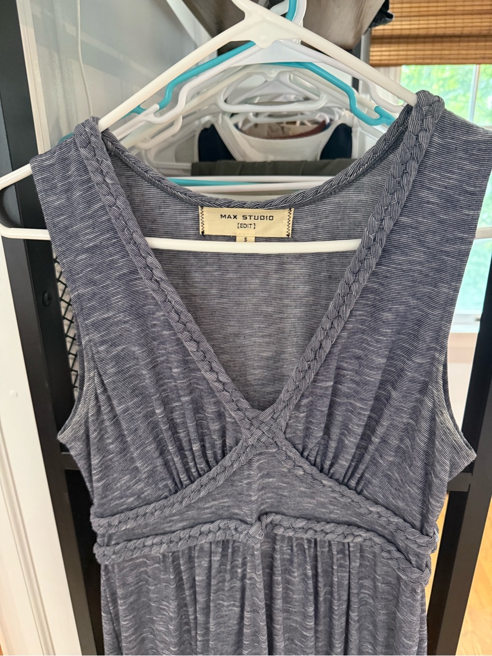 Max Studio Braided V-Neck Sleeveless Tank Top maxi dress  in Heather Gray